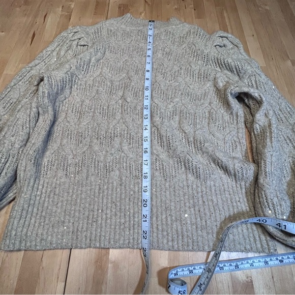 Express Tan with Gold Sequins Cable Knit Sweater - Picture 15 of 15